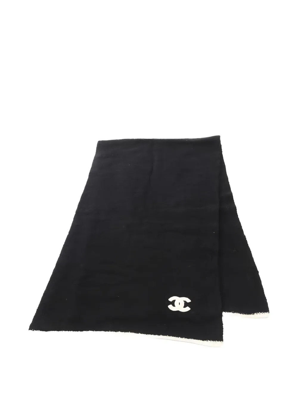 Pre-owned Chanel Coco Mark Cashmere Blend Scarf In Black
