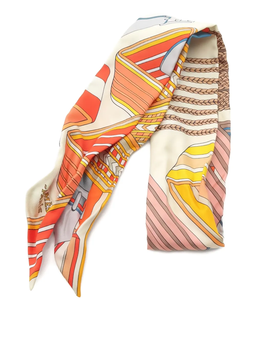Pre-owned Hermes Sangles En Zigzag Scarf In Orange