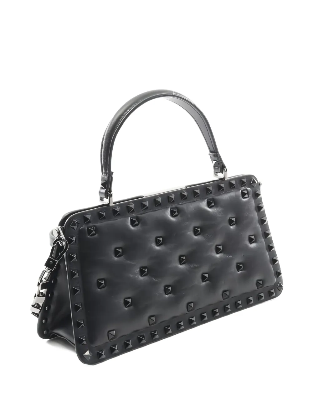 Pre-owned Valentino Garavani Rockstud-embellished Leather Two-way Handbag In Black