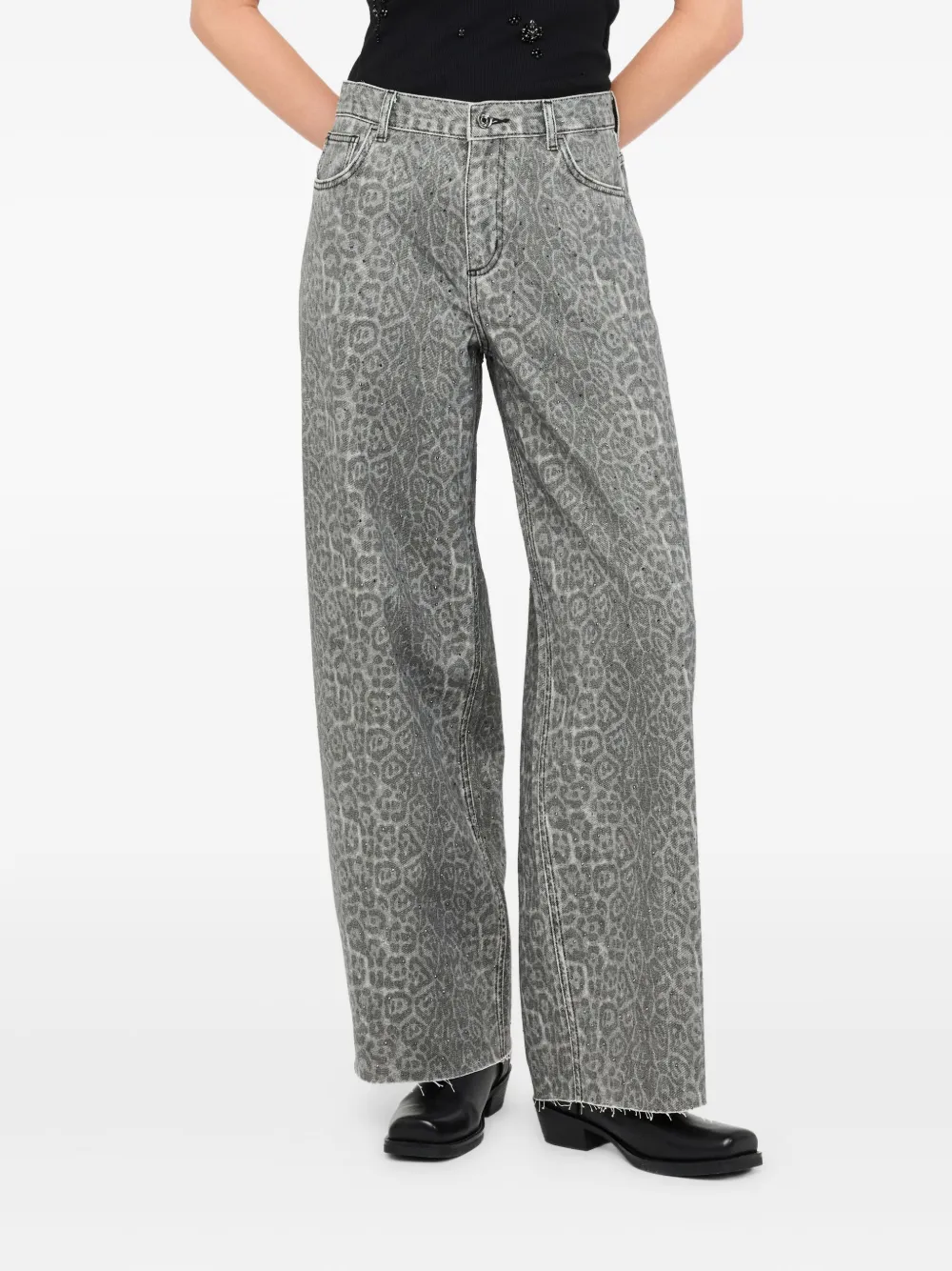 Liu •jo Animal-print Flared Trousers In Gray