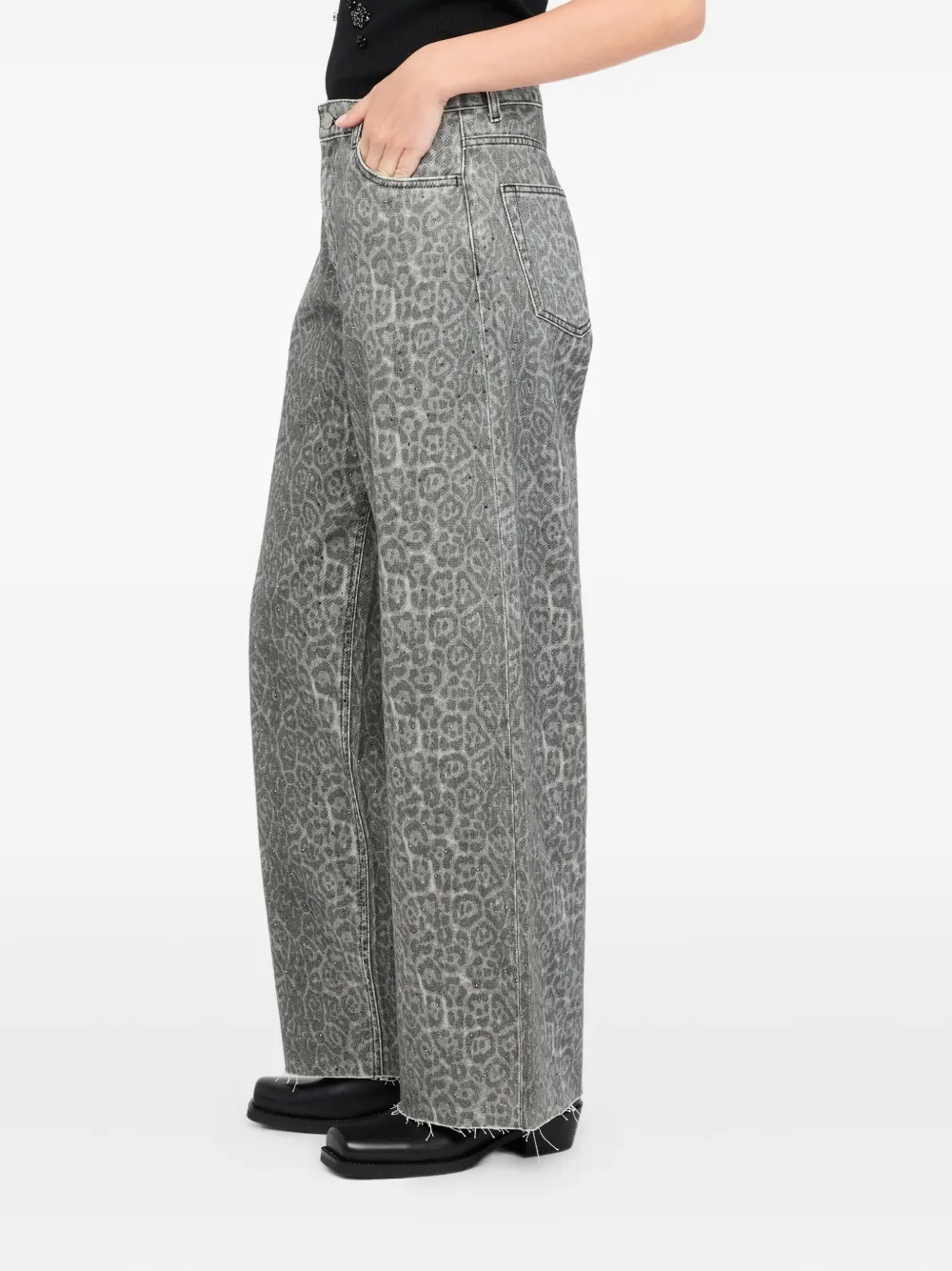 Liu •jo Animal-print Flared Trousers In Gray