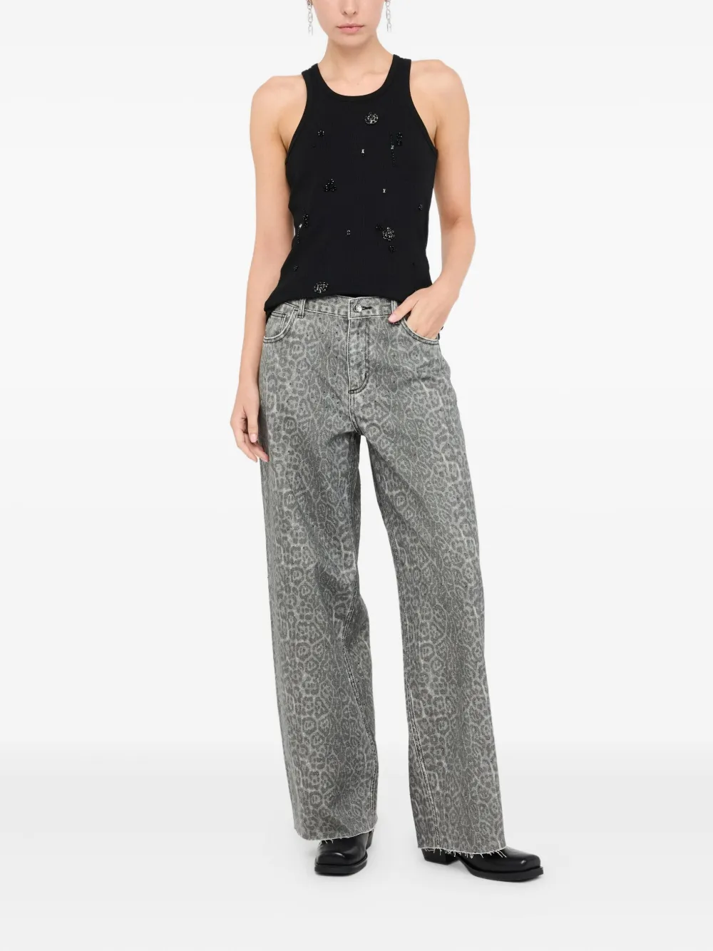 Liu •jo Animal-print Flared Trousers In Gray