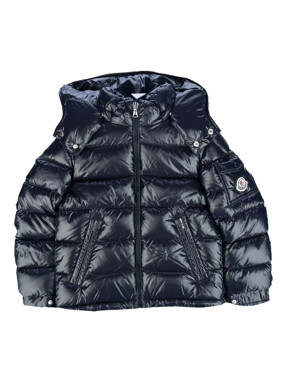 Moncler Enfant logo-patch hooded coat - ブルー Moncler Enfant logo-patch hooded coat - ブルー