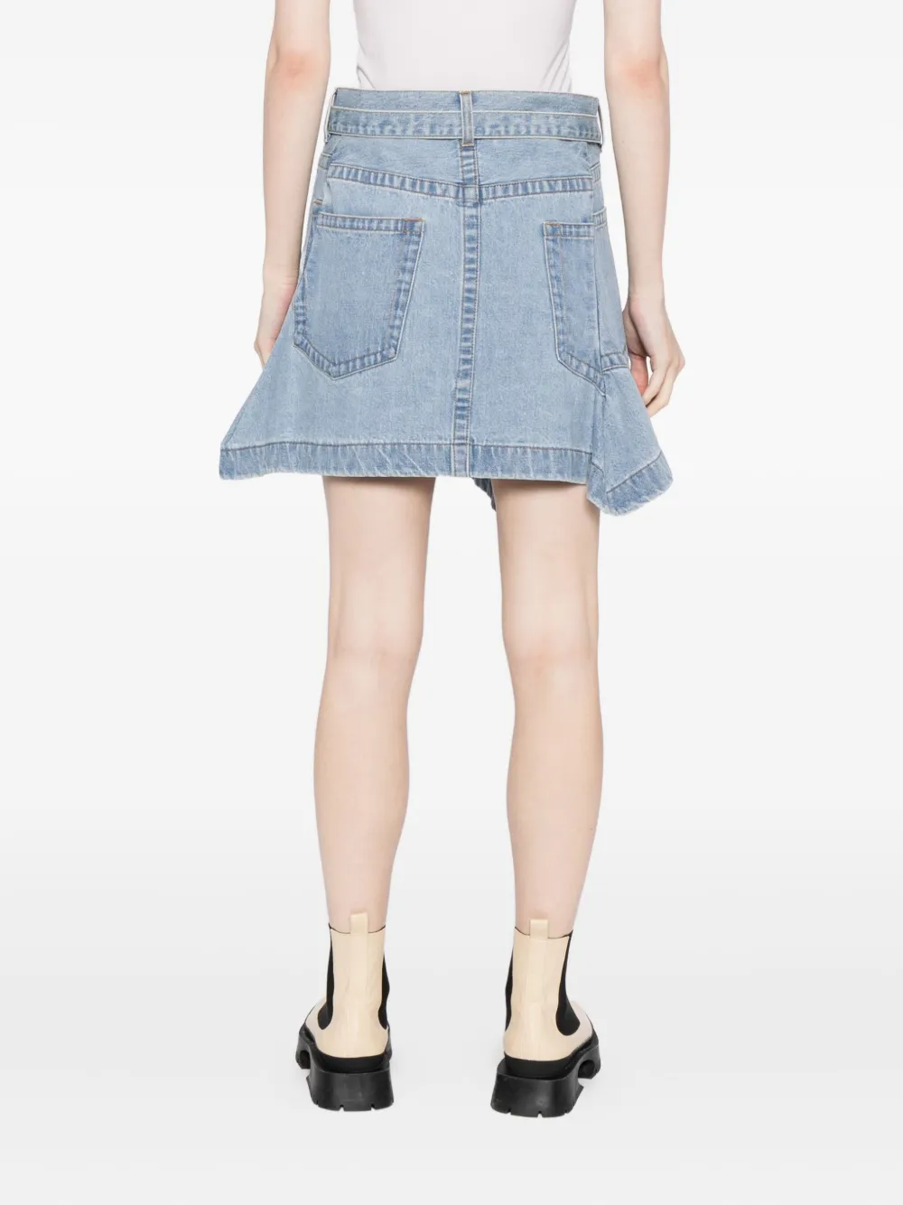 Sacai Belted Denim Skirt In Blue