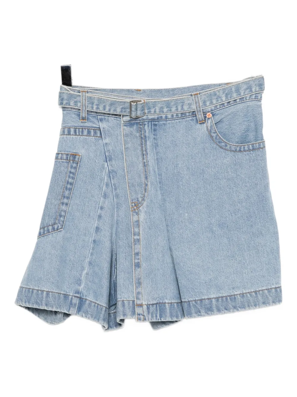 Sacai Belted Denim Skirt In Blue