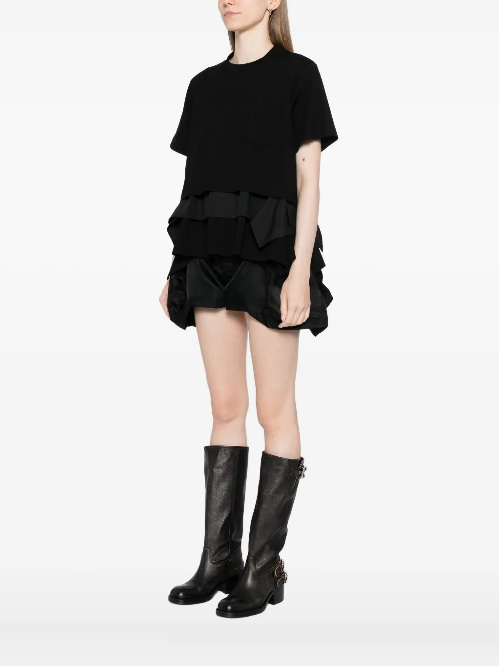 sacai Popeline T-shirt Zwart