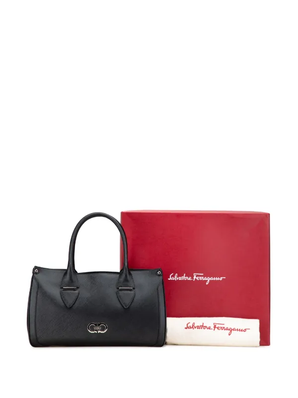 Ferragamo Pre-Owned 2021 Leather Double Gancini Tote Bag | Black