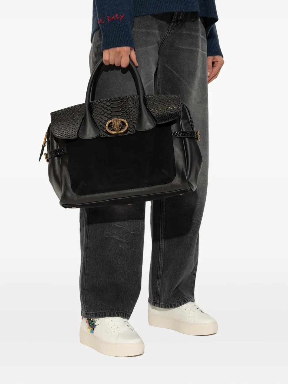 Kurt Geiger Chelsea Snakeskin-effect Tote Bag In Black