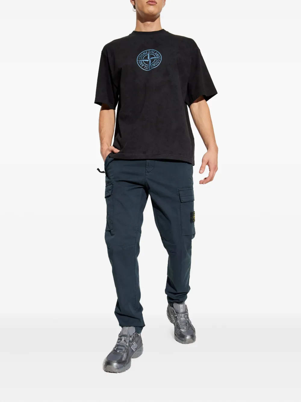 Stone Island logo-print cotton T-shirt - Zwart
