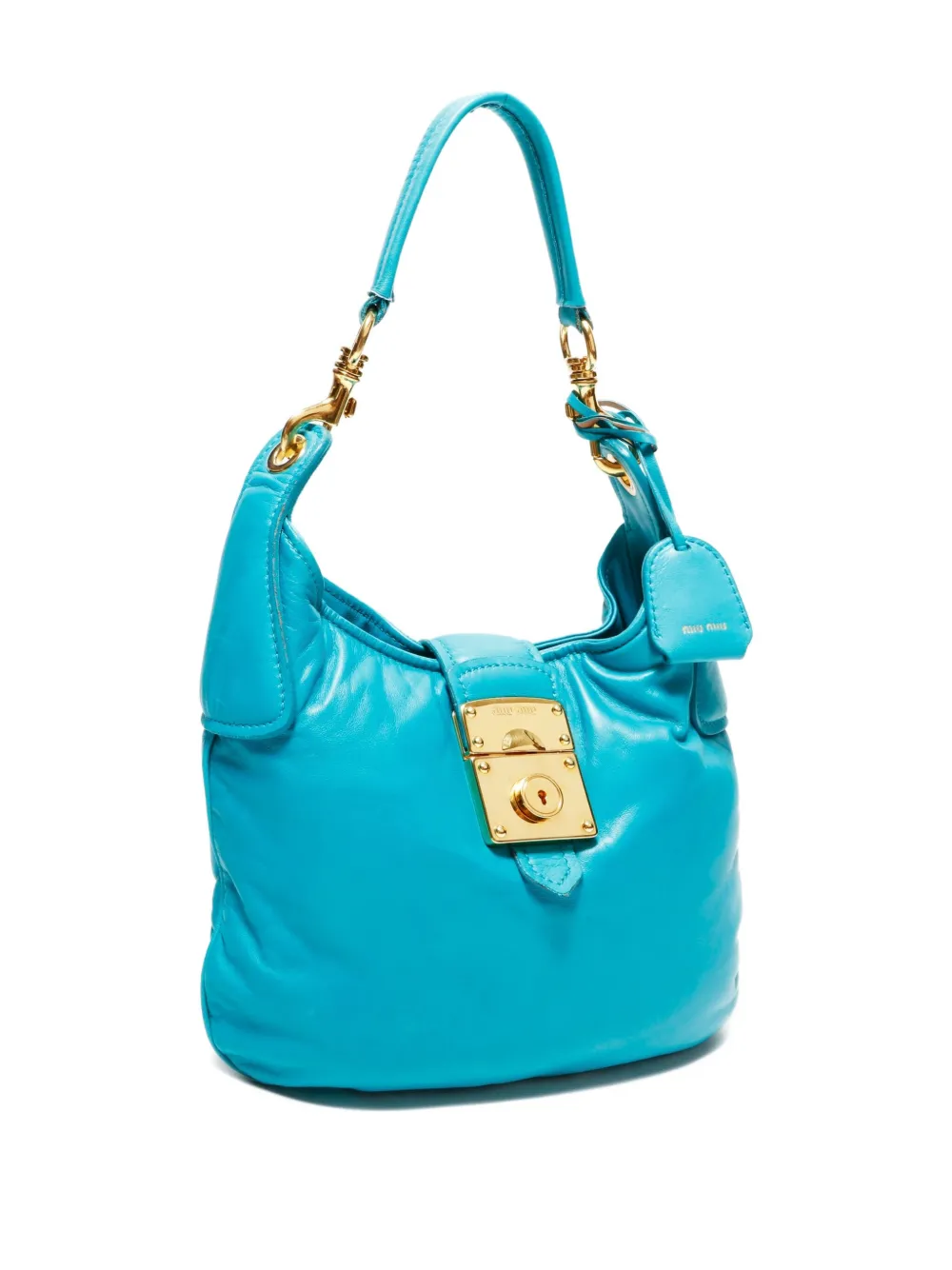 Pre-owned Miu Miu 2000-2015 Lock Leather Shoulder Bag In Blue
