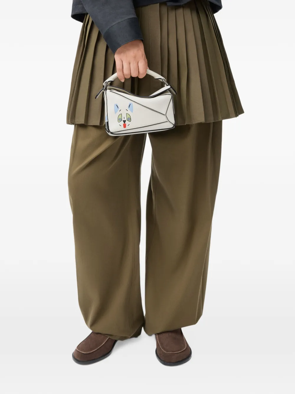 LOEWE Futurist Cat Puzzle leren mini-shopper Beige