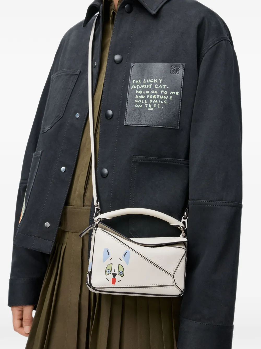 LOEWE Futurist Cat Puzzle leren mini-shopper Beige