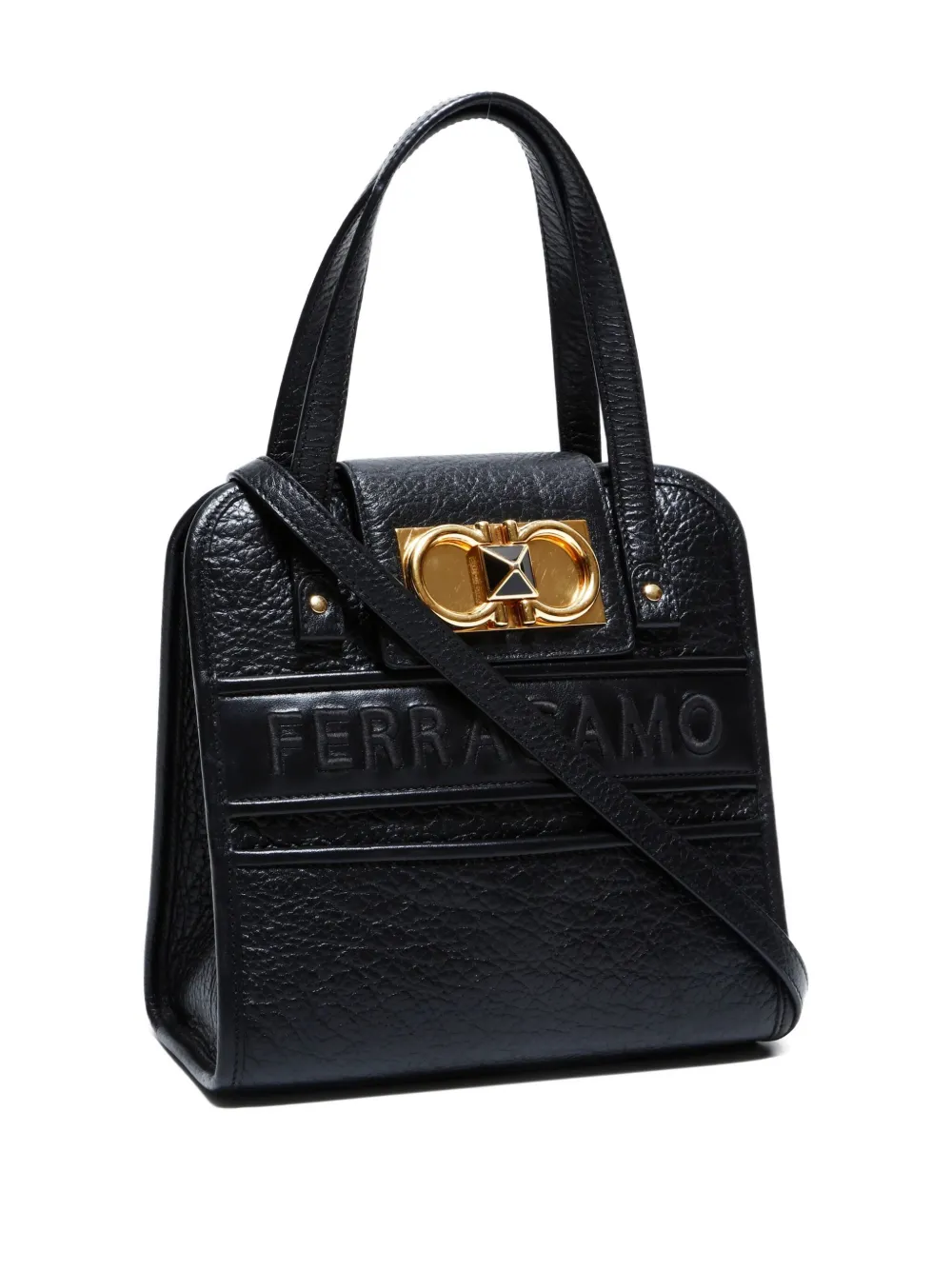 Pre-owned Ferragamo 2015-2025 Mini Gancini-buckle Two-way Handbag In Black