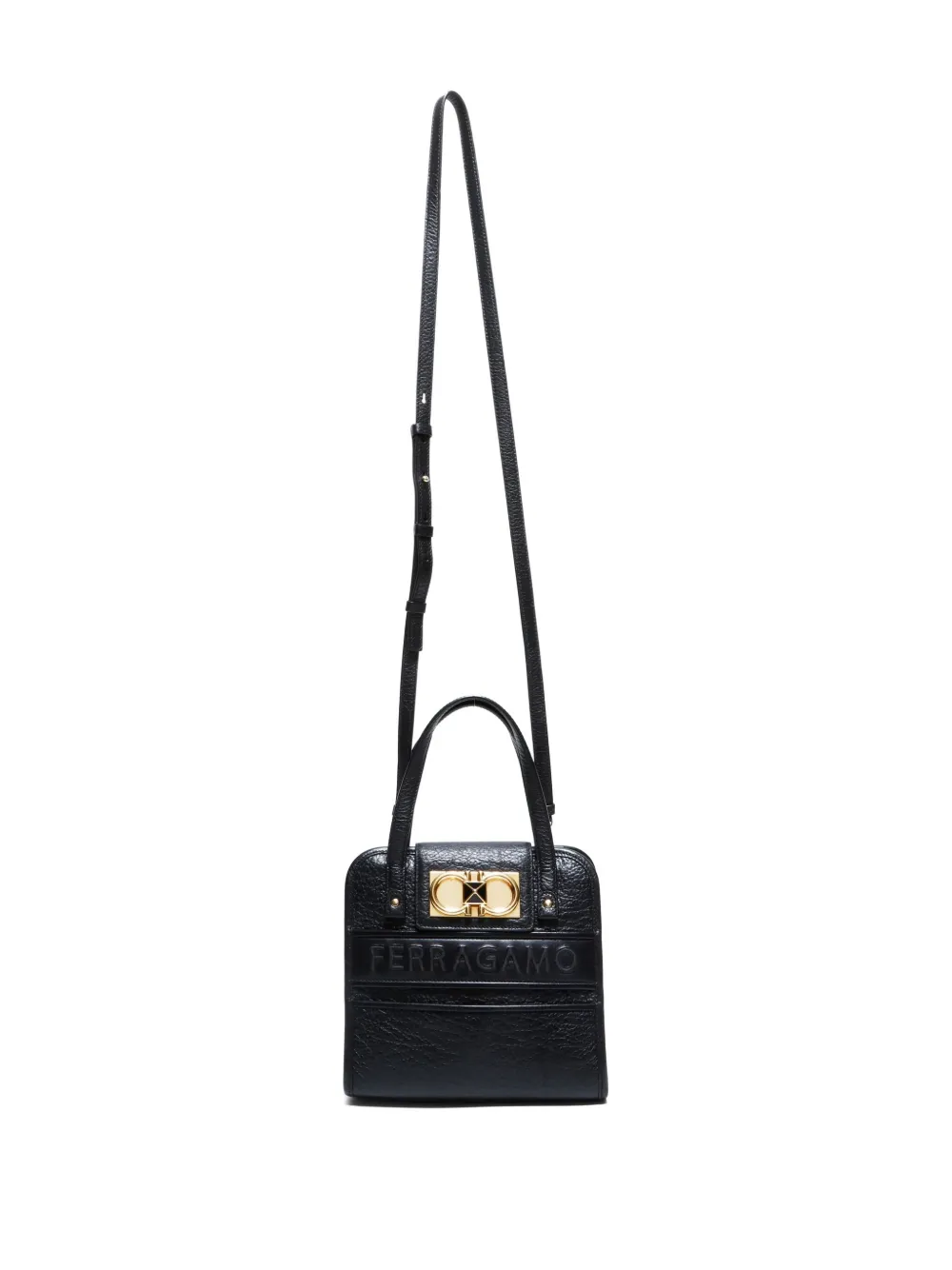 Pre-owned Ferragamo 2015-2025 Mini Gancini-buckle Two-way Handbag In Black