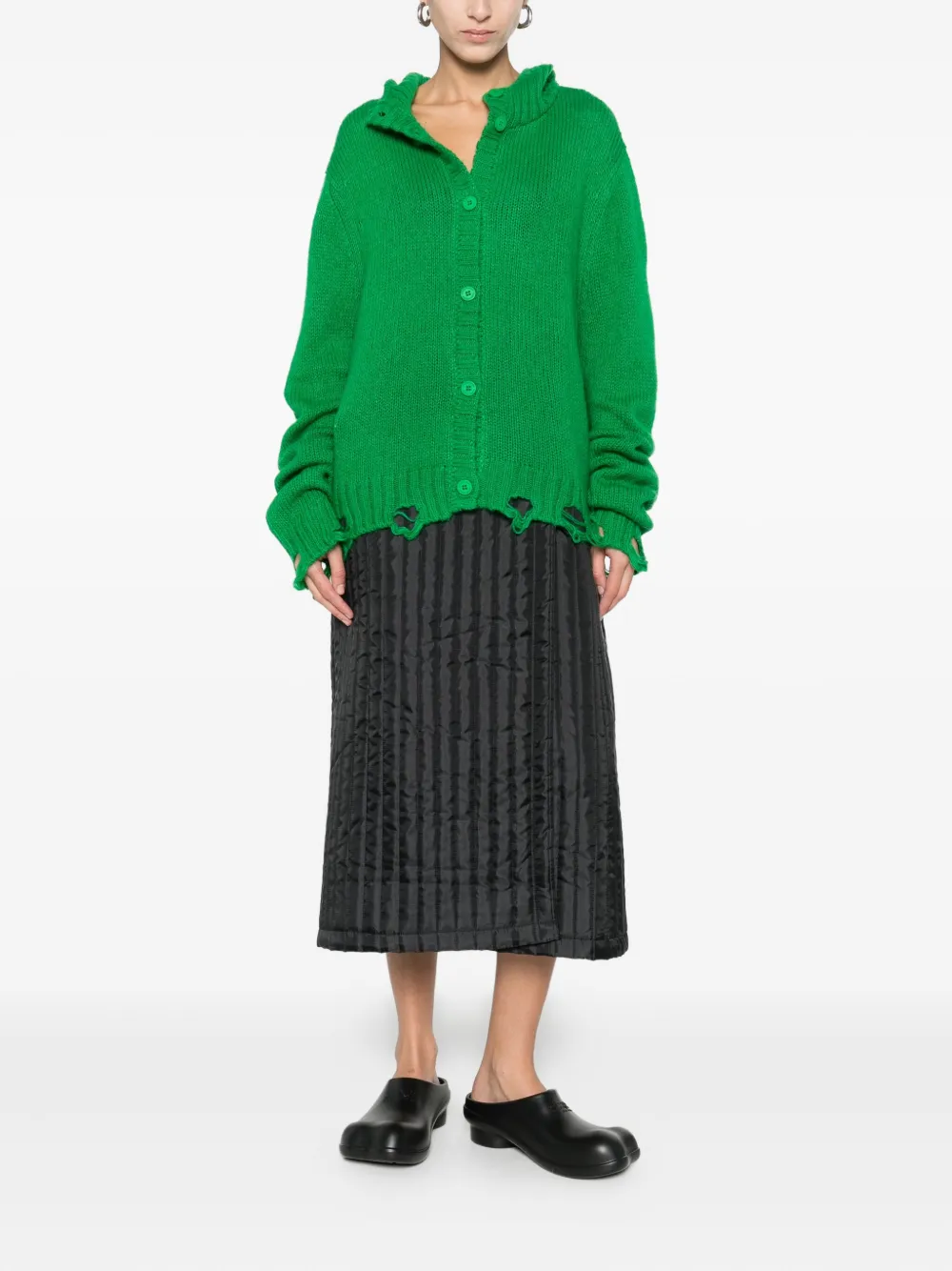 Charles Jeffrey Loverboy Rabbit Balaclava Button-front Cardigan In Green