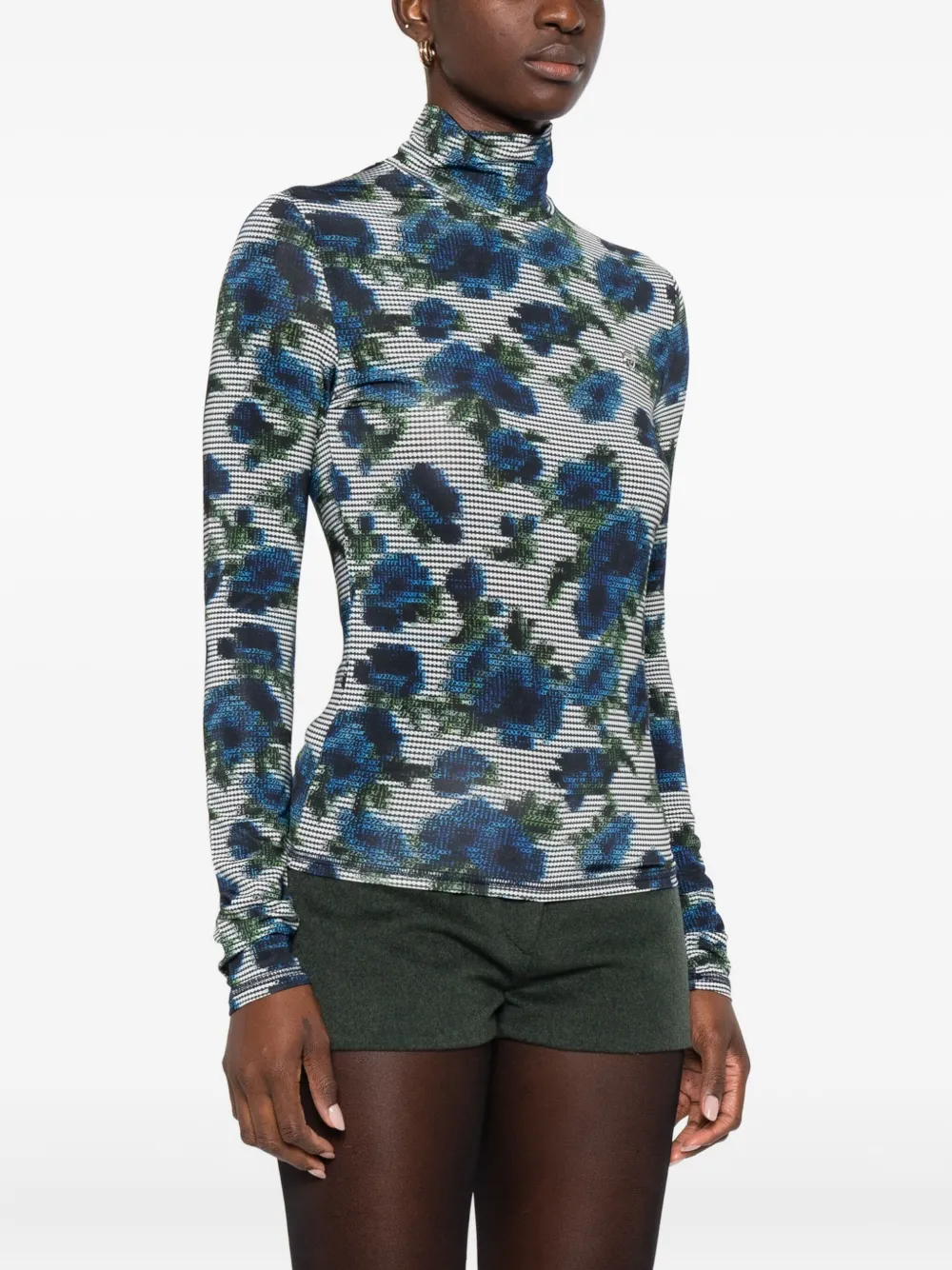 Coperni High-neck Fitted Jersey Top With Abstract Floral Print In Blue