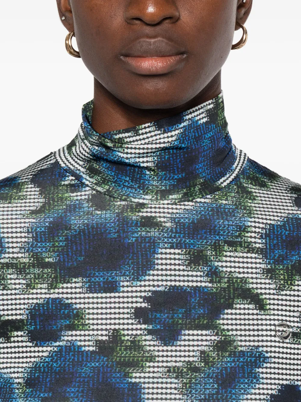 Coperni High-neck Fitted Jersey Top With Abstract Floral Print In Blue