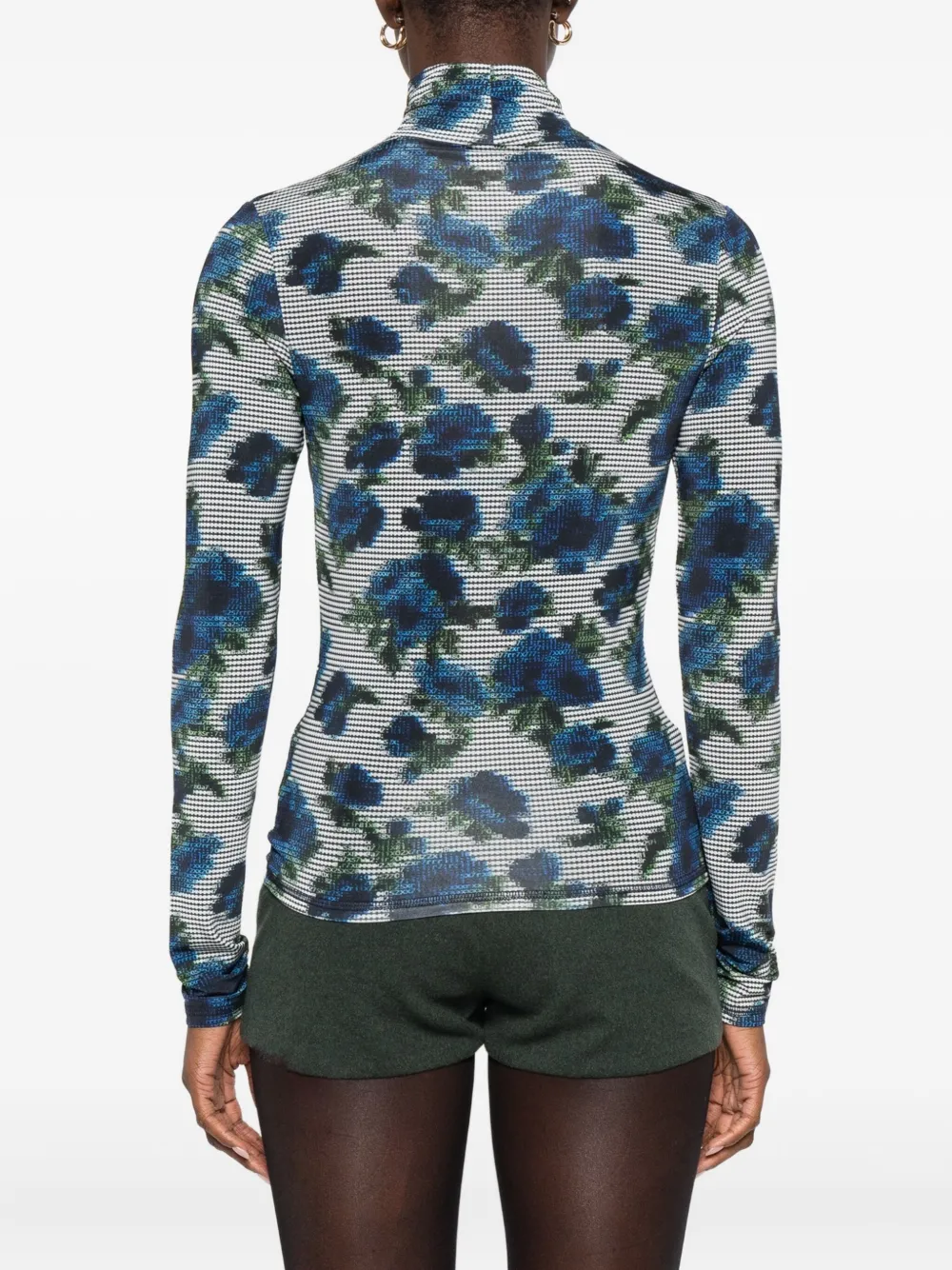 Coperni High-neck Fitted Jersey Top With Abstract Floral Print In Blue
