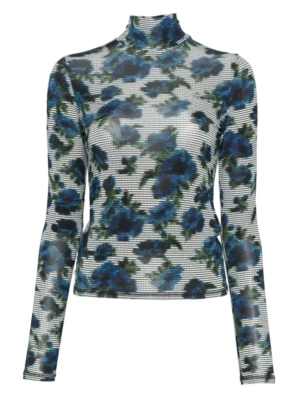 Coperni Floral-print High-neck Top in Blue