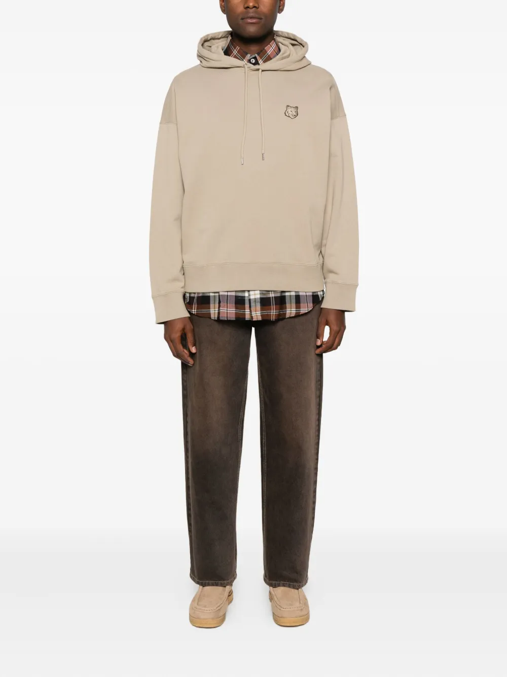 Maison Kitsuné Drawstring Fox-motif Hoodie In Neutral