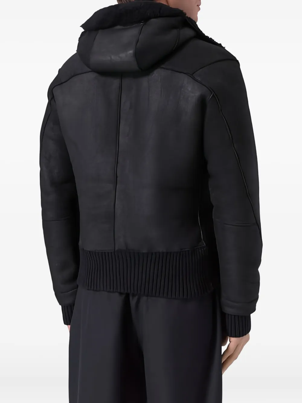 Transit Leren jack met capuchon van bont Zwart