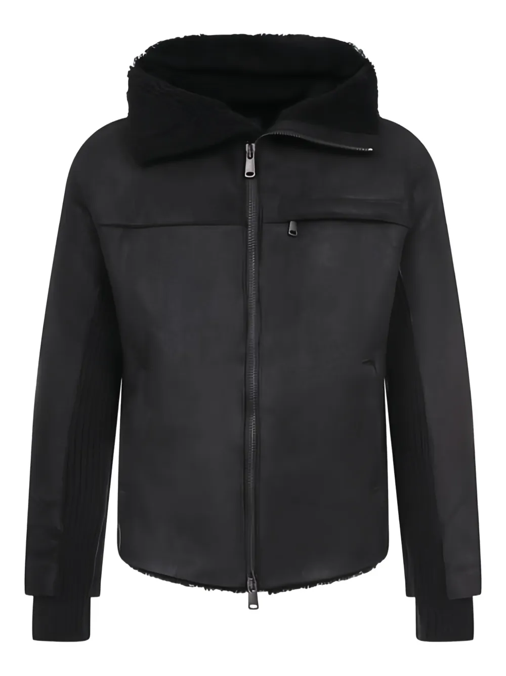 Transit fur-hooded leather jacket - ブラック Transit fur-hooded leather jacket - ブラック