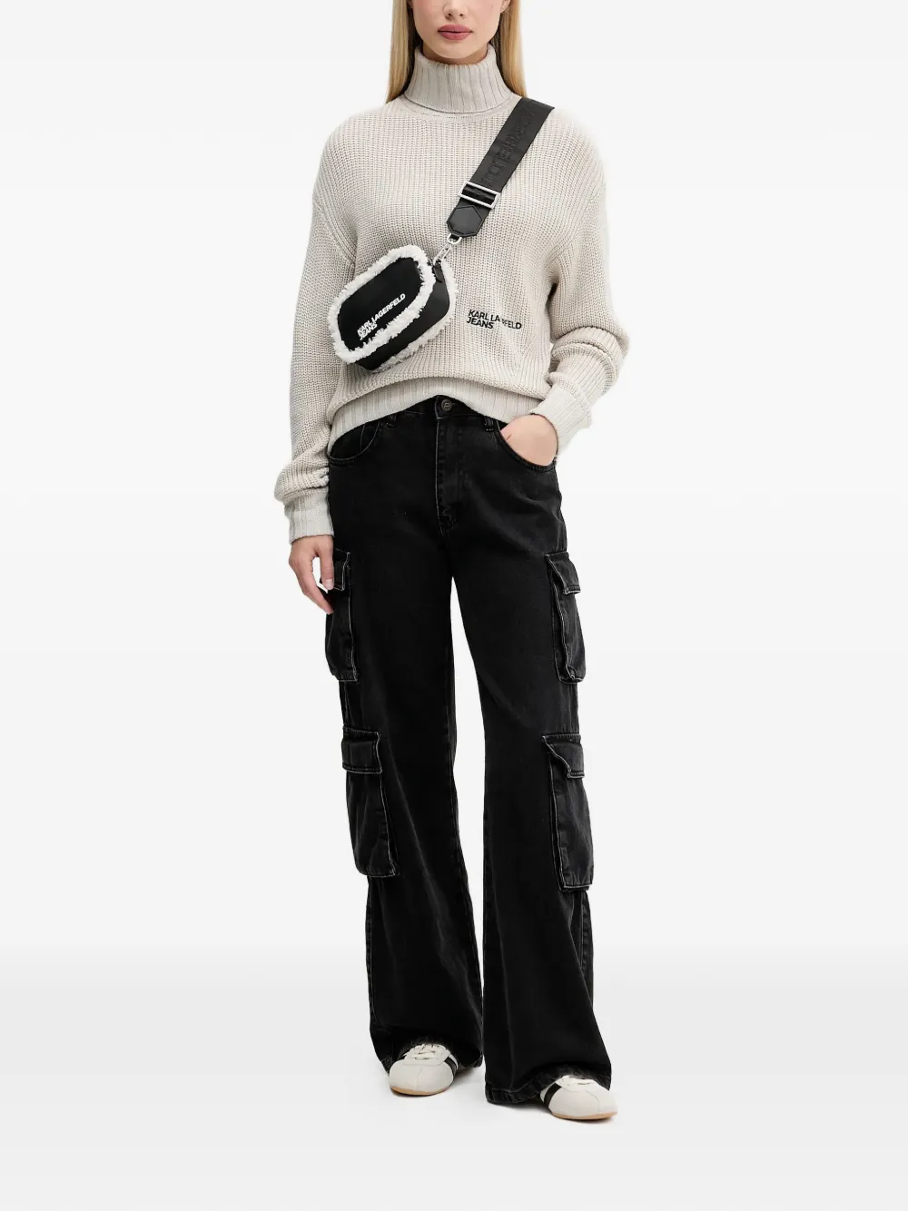  Karl Lagerfeld Jeans Turtleneck Logo Sweater - Neutrals 