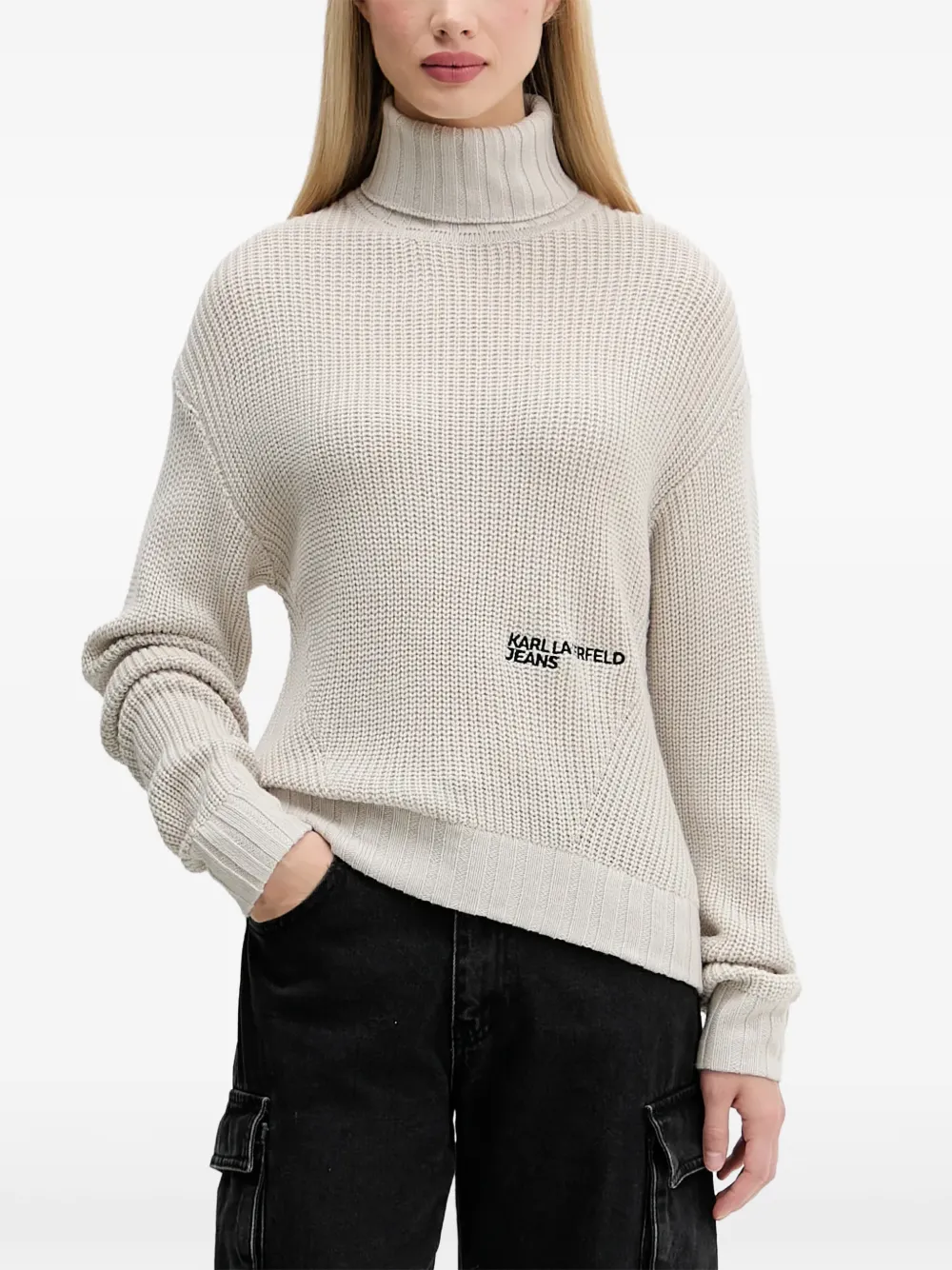 Karl Lagerfeld Jeans Turtleneck Logo Sweater In Neutral