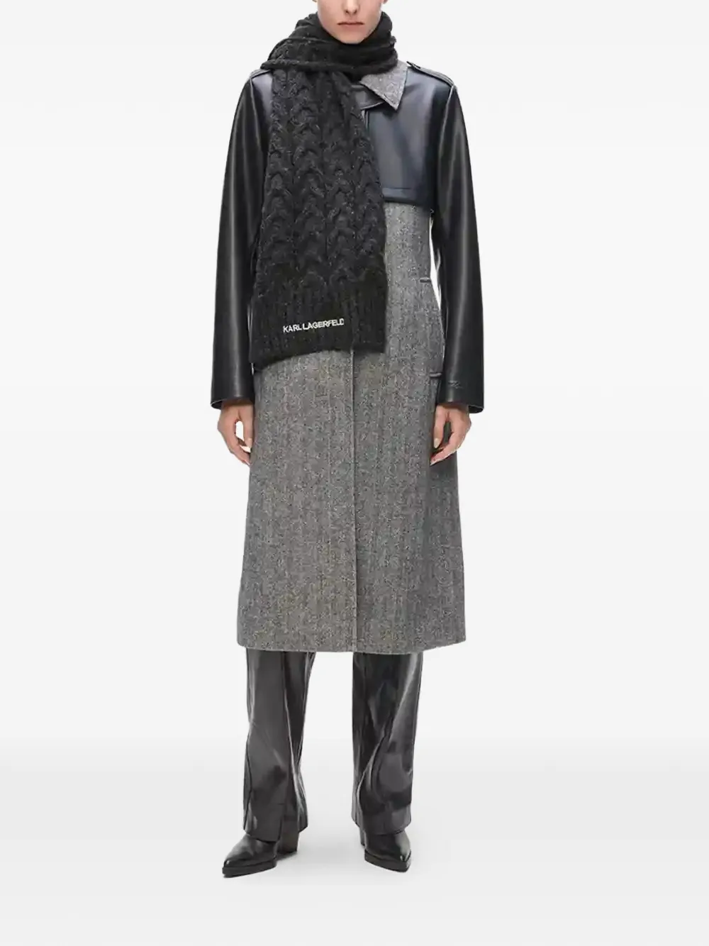 Karl Lagerfeld Kabelgebreide sjaal met logo Grijs