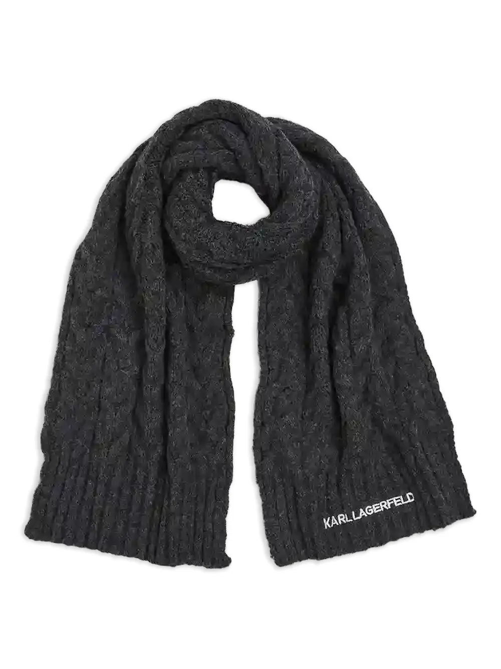Karl Lagerfeld Kabelgebreide sjaal met logo Grijs