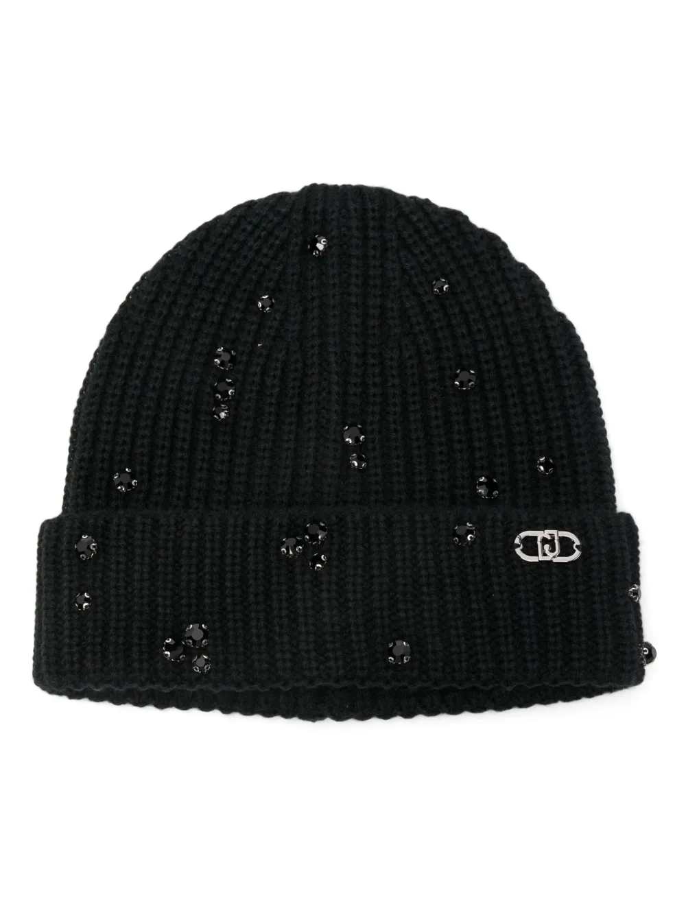 Liu •jo Embellished Logo-plaque Beanie In Black