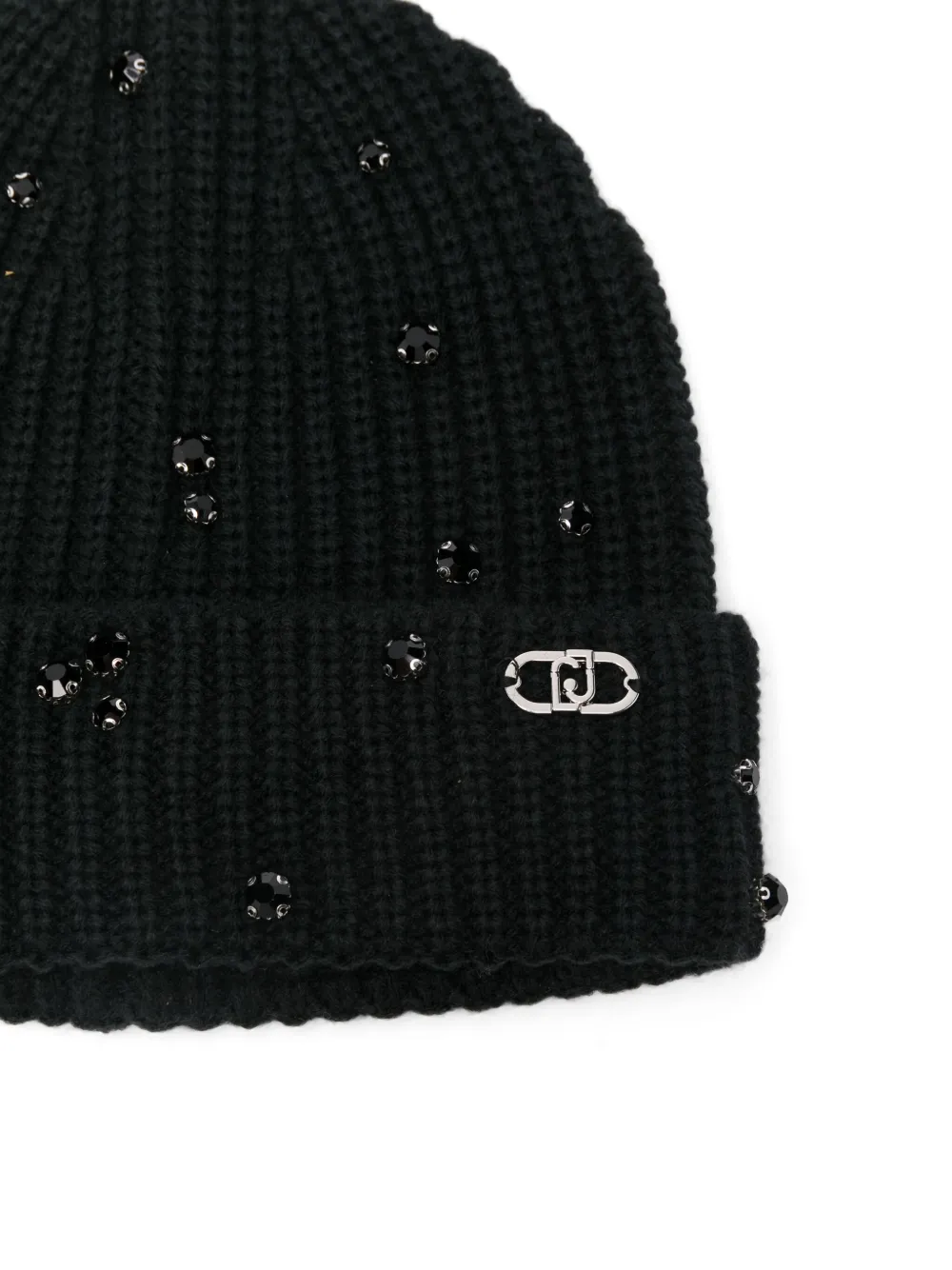 Liu •jo Embellished Logo-plaque Beanie In Black