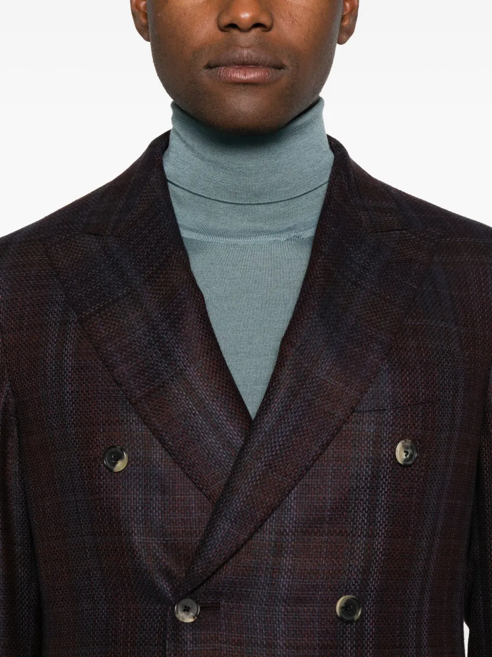 Caruso Double-breasted Checked Jacket In Brown