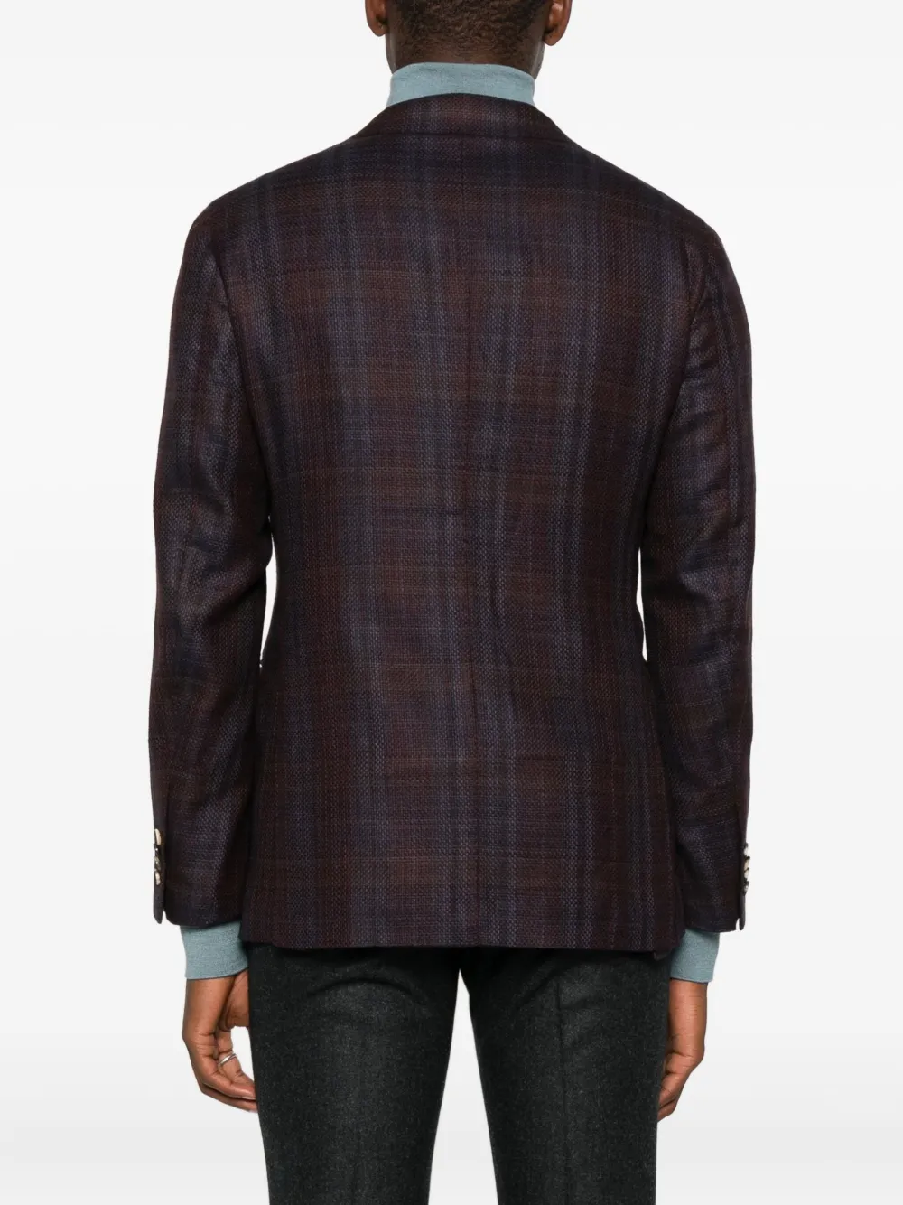 Caruso Double-breasted Checked Jacket In Brown
