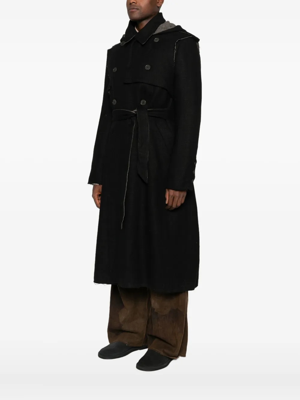 K'ang Hooded Double-breasted Coat In Black