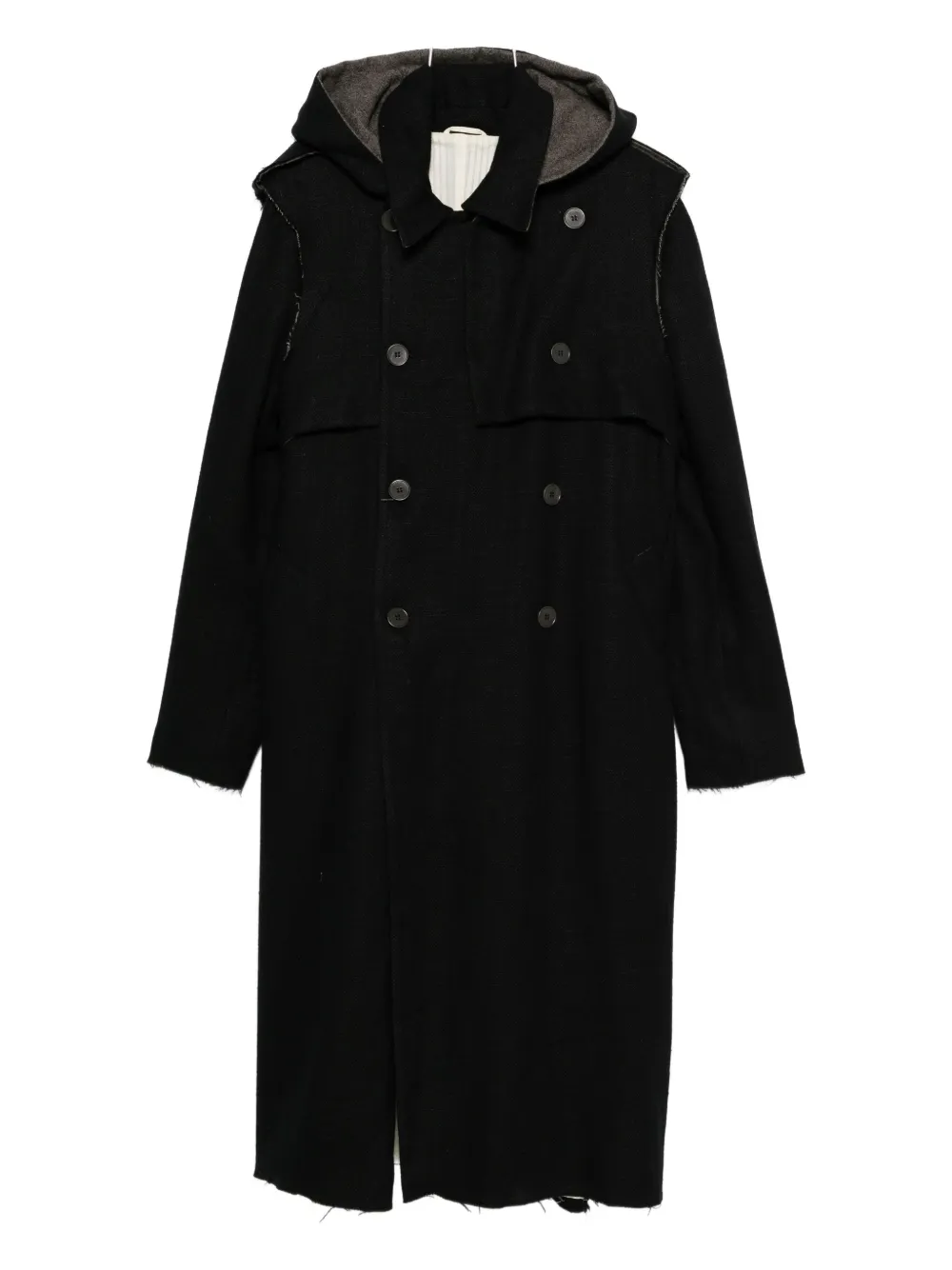 K'ang Hooded Double-breasted Coat In Black