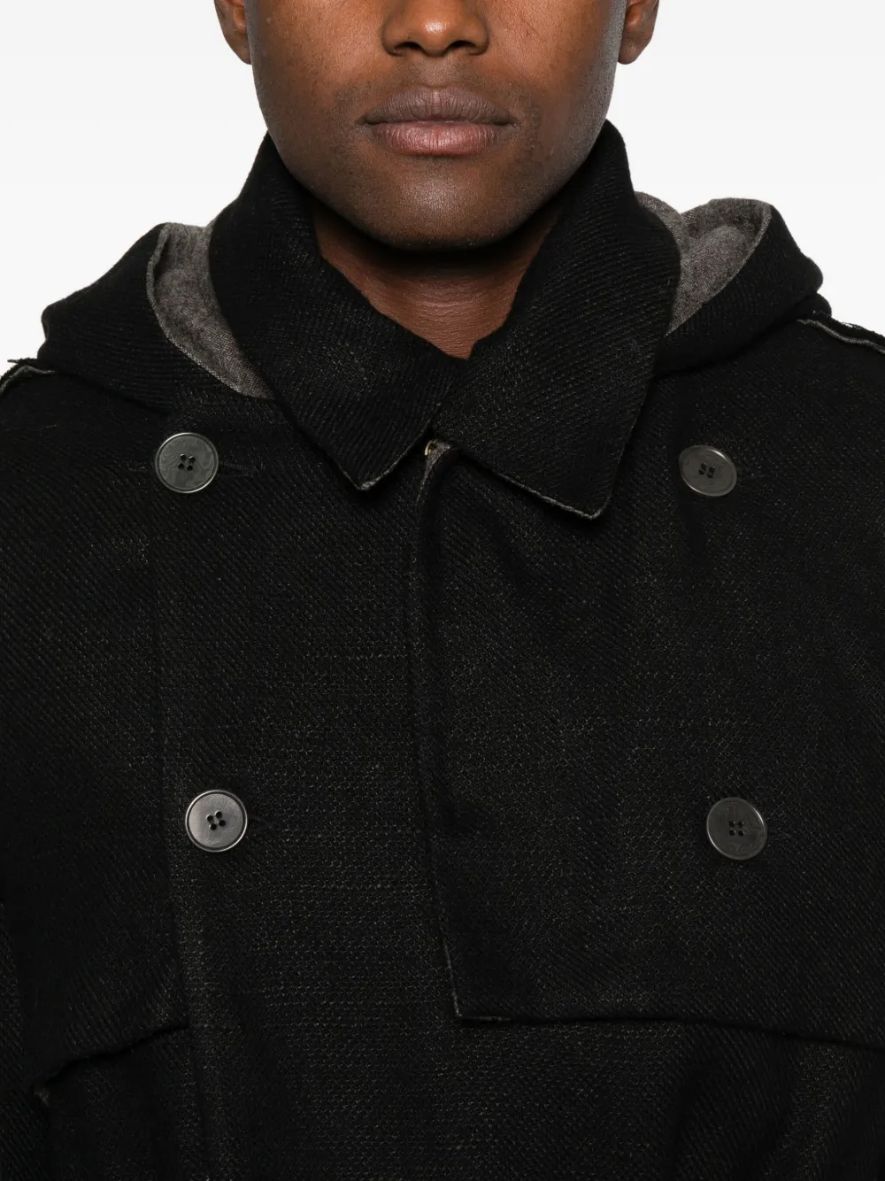 K'ang Hooded Double-breasted Coat In Black
