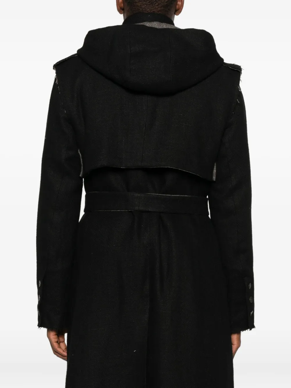 K'ang Hooded Double-breasted Coat In Black