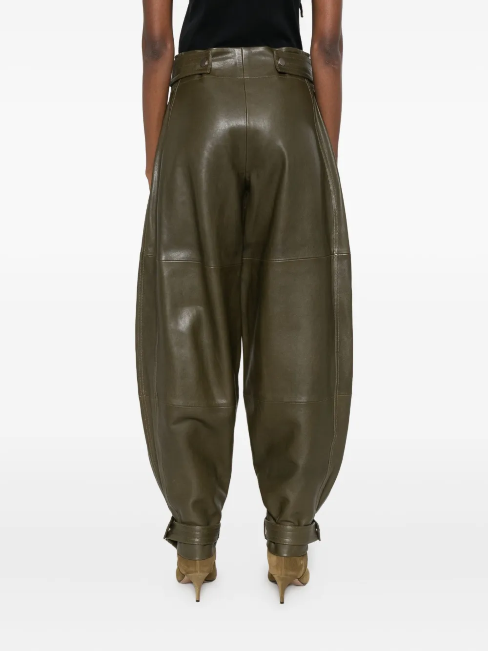 Co Leather Tapered Trousers In Green