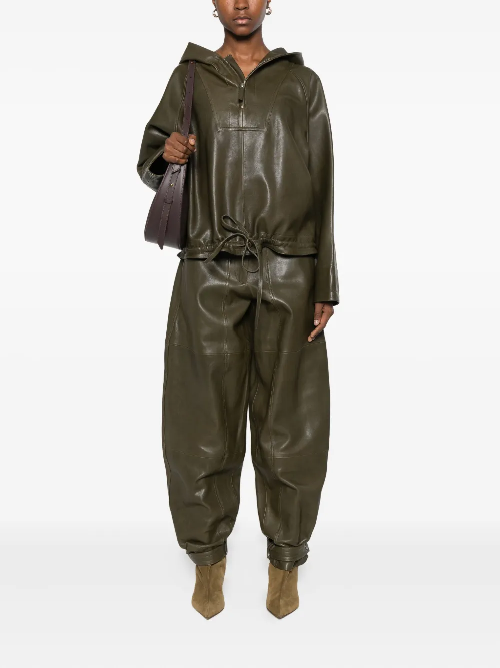 Co Leather Tapered Trousers In Green
