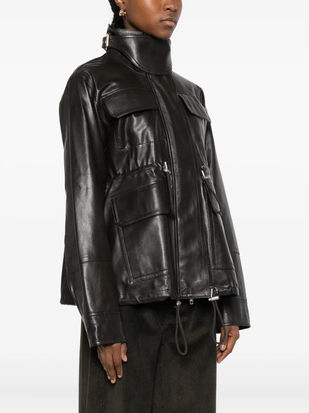 Co Cropped Leather Jacket In Black