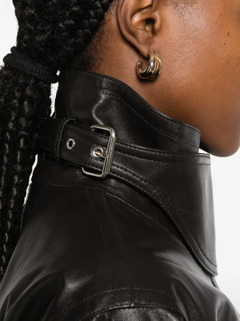 Co Cropped Leather Jacket In Black