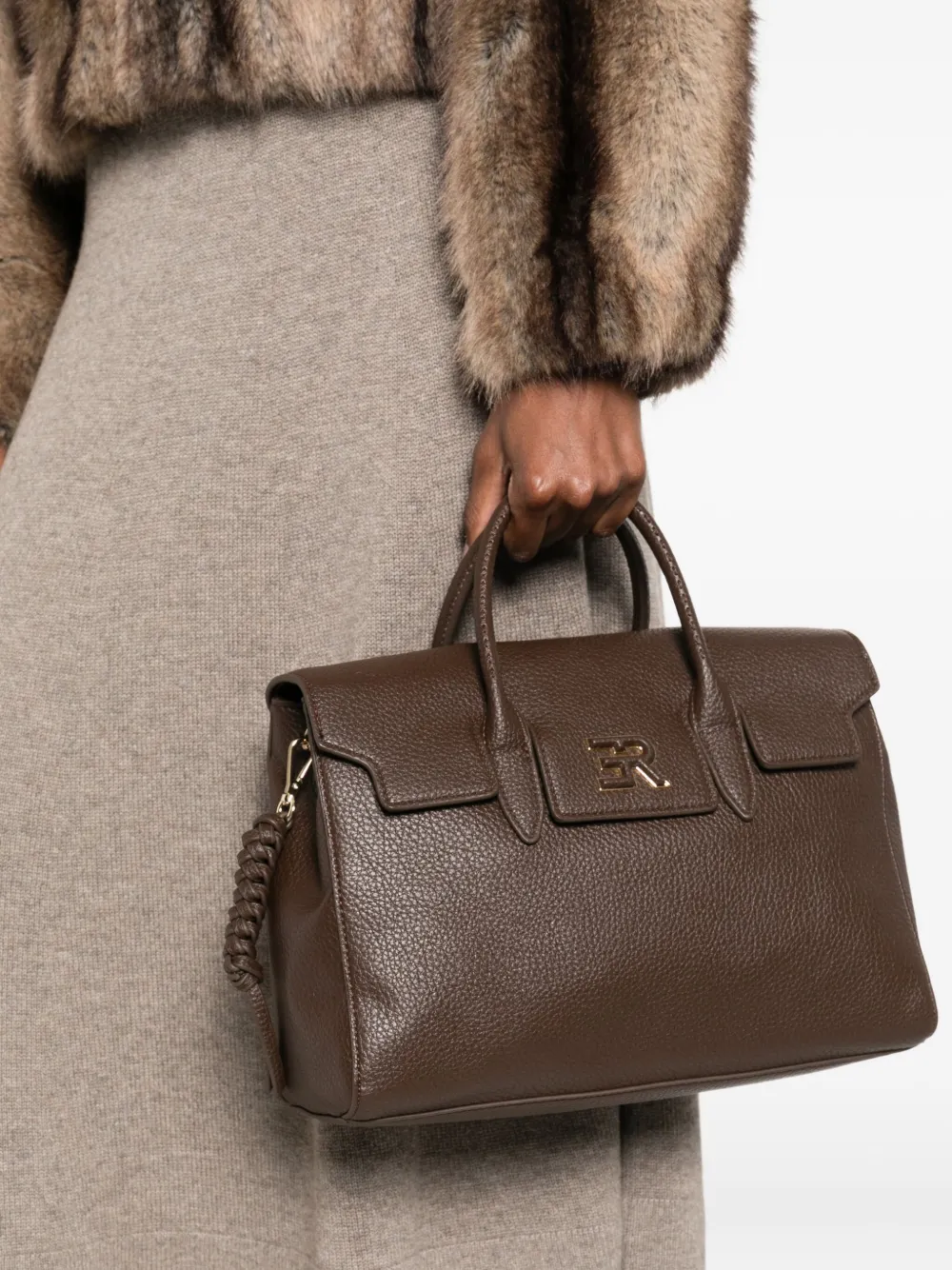 Ermanno Scervino Logo-plaque Top-handles Tote Bag In Brown