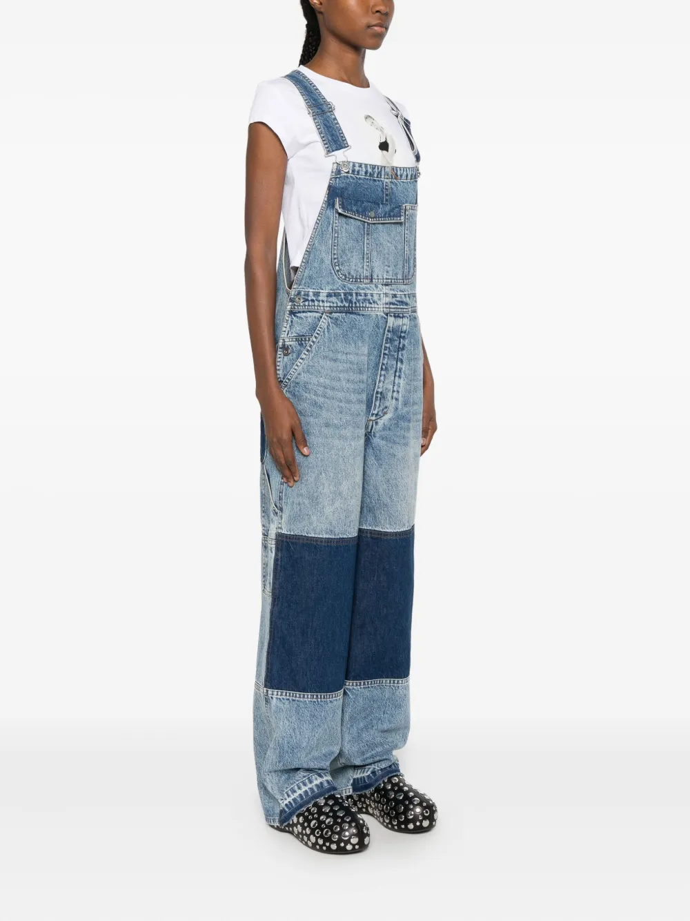 Co Patchwork Denim Overalls In Blue