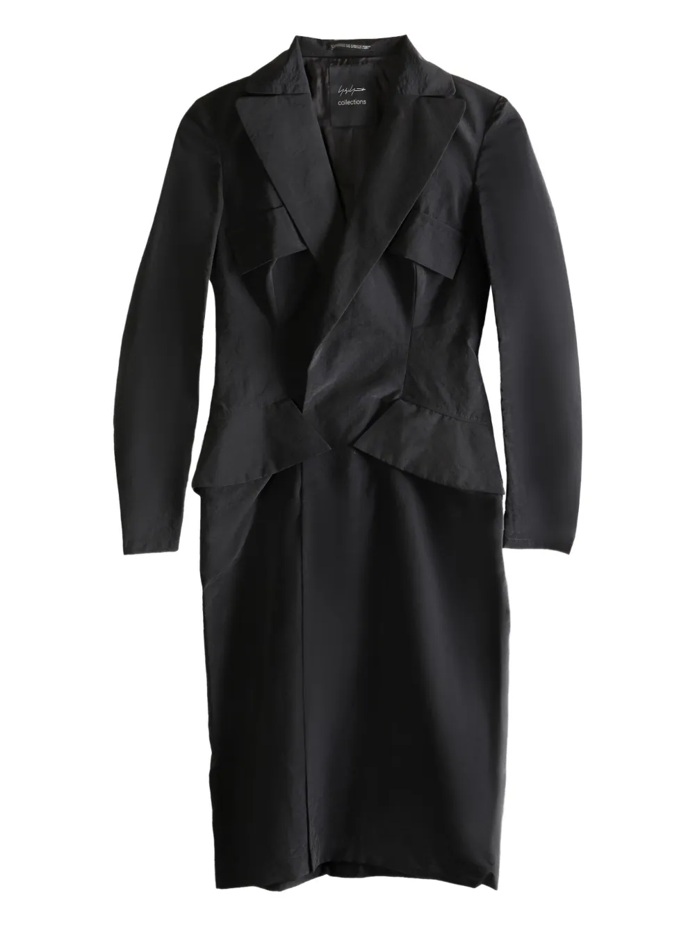 Yohji Yamamoto Notched Lapel Dress In Black