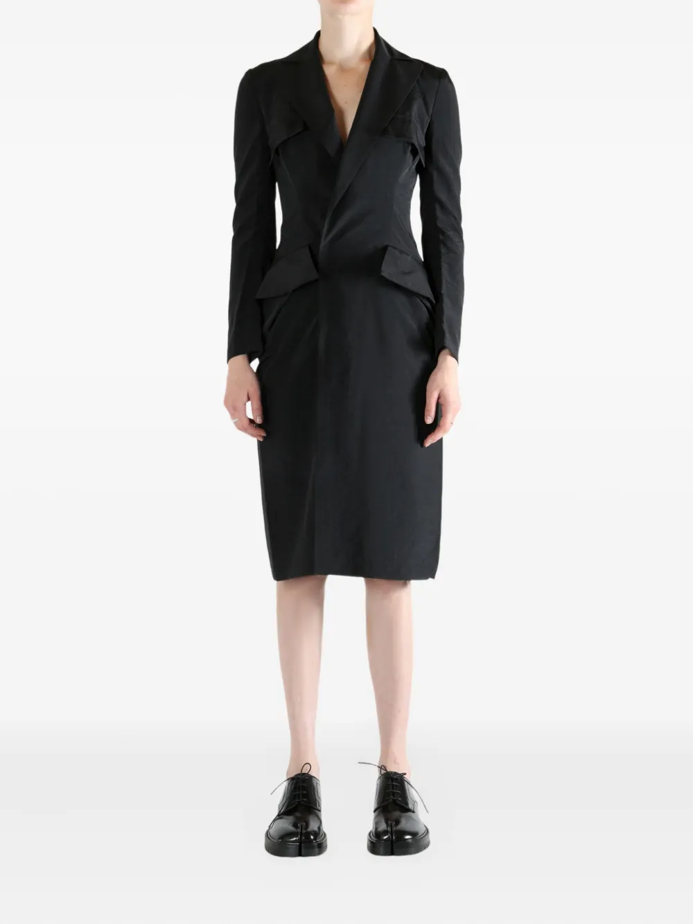 Yohji Yamamoto Notched Lapel Dress In Black