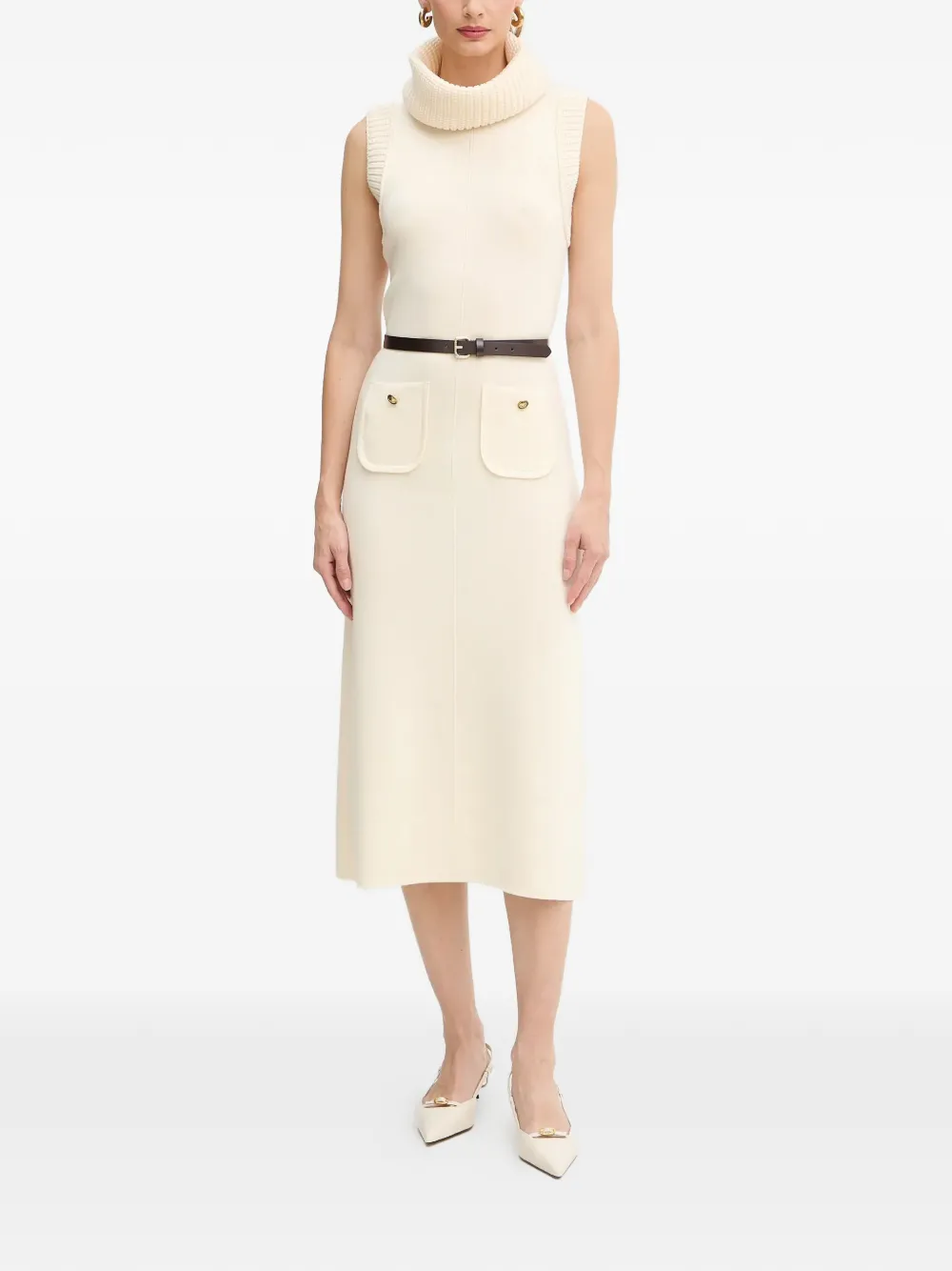 LUISA SPAGNOLI roll-neck front-pocket midi dress - Toni neutri