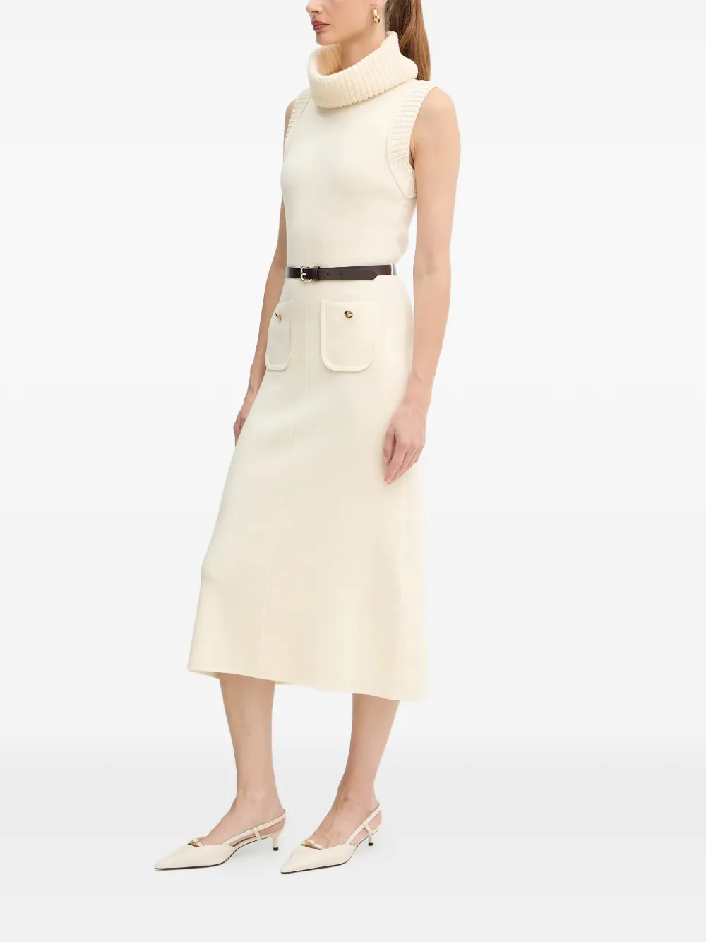  Luisa Spagnoli Roll-neck Front-pocket Midi Dress - Neutrals 