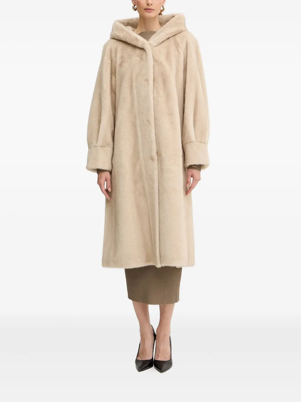 Luisa Spagnoli Savelli Hooded Buttoned Coat In Neutral