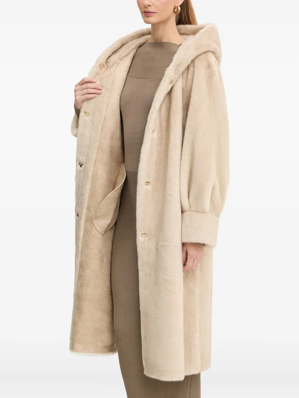 Luisa Spagnoli Savelli Hooded Buttoned Coat In Neutral